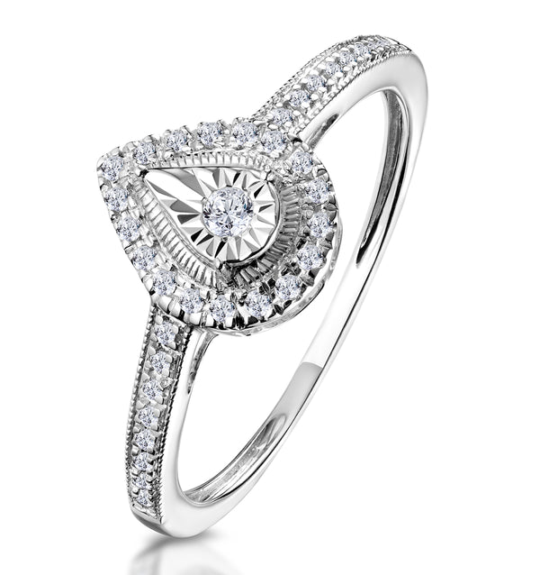 Masami Pear Shaped Pave Diamond Engagement Ring 0.15ct 9K White Gold